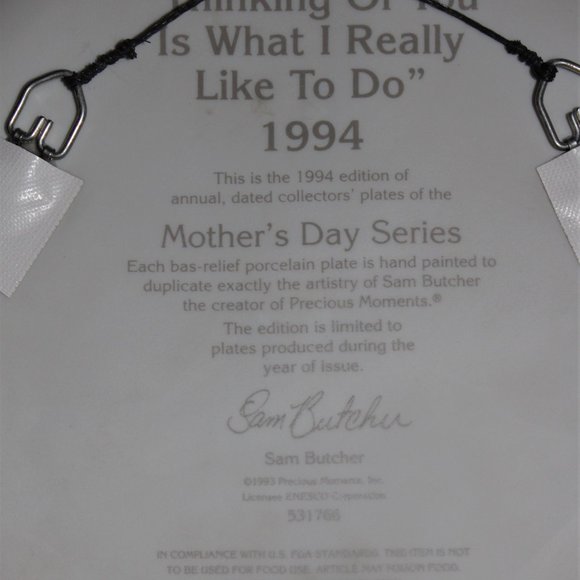 Precious Moments Mother's Day Plate | Vintage 1994 Plate | Thinking Of You - Picture 7 of 7